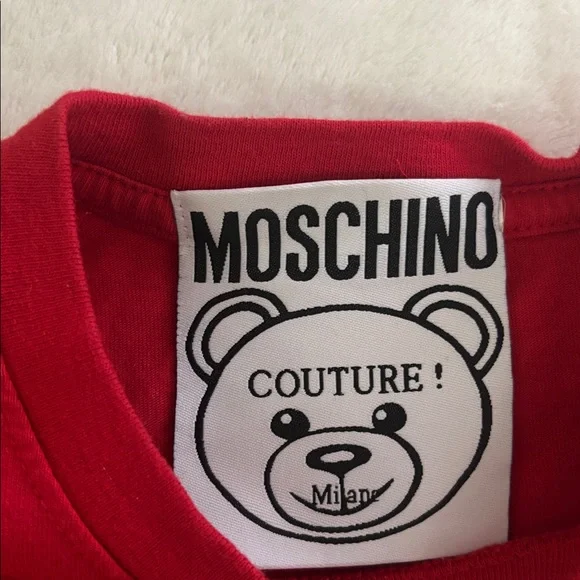 Moschino Kids Red Tee with White Teddy Logo - Picture 2 of 4
